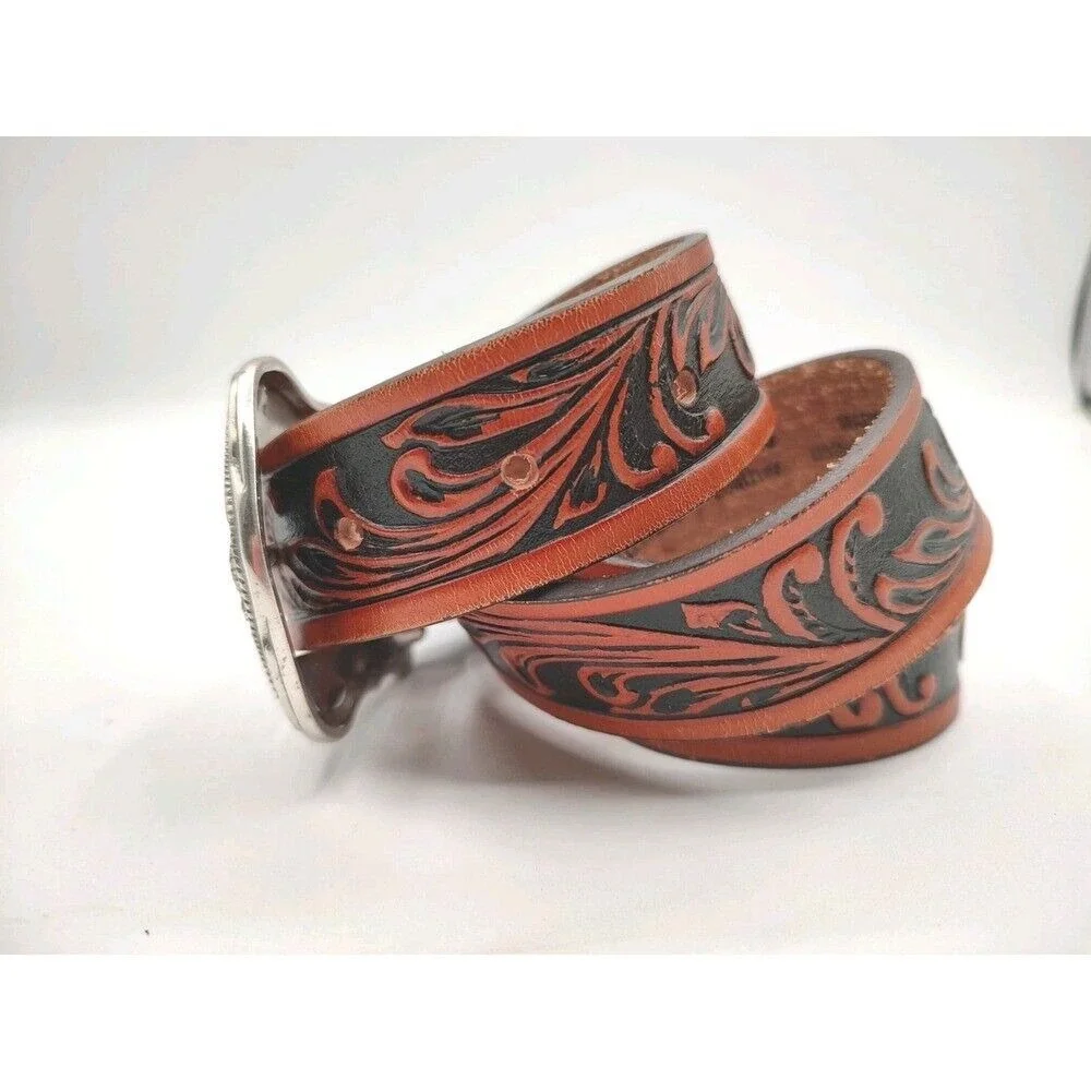 Tony Lama Kids Youth brown tooled‎ Westerly Ride Belts C60214 size 26